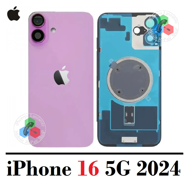 iPhone 16 5G 2024 A3287 - TAPA TRASERA COMPATIBLE CON LOGO + LENTE + IMAN - ROSA