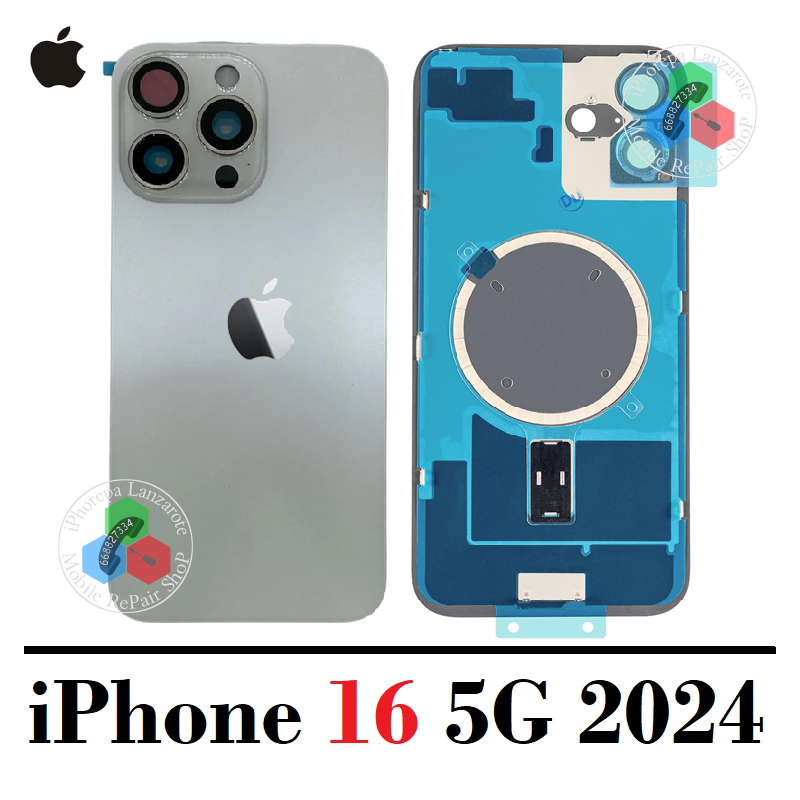 iPhone 16 5G 2024 A3287 - TAPA TRASERA COMPATIBLE CON LOGO + LENTE + IMAN - TITANIO BLANCO