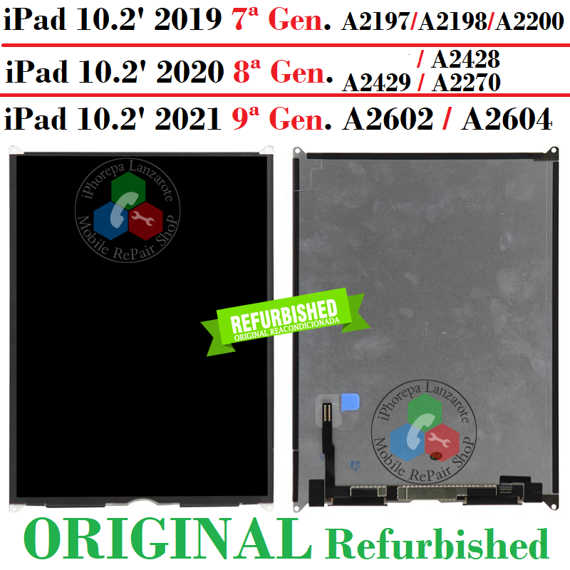 iPad 7ª Gen 10.2" 2019 A2197 A2198 A2200 / iPad 8ª Gen 2020 A2232 A2428 A2429 A2270 / iPad 10.2" 2021 (9ª Gen) A2602 / A2604 - P