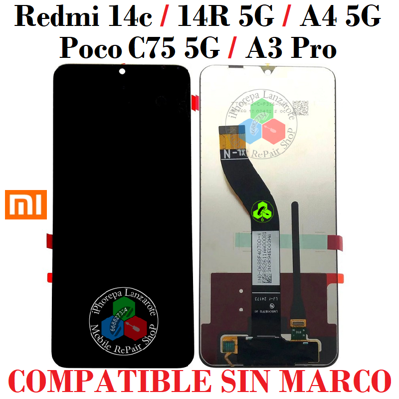 Xiaomi Redmi 14c 2024 / Redmi 14R / Redmi a4 5g / Poco c75 / Poco A3 Pro - PANTALLA compatible sin MARCO