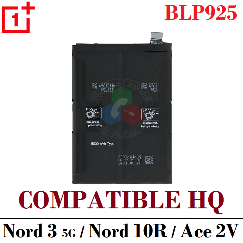 OnePlus Nord 3 5G 2023 CPH2491 / OnePlus Nord 10R / ACE 2V BLP925 ( BLP925 ) - bateria compatible hq