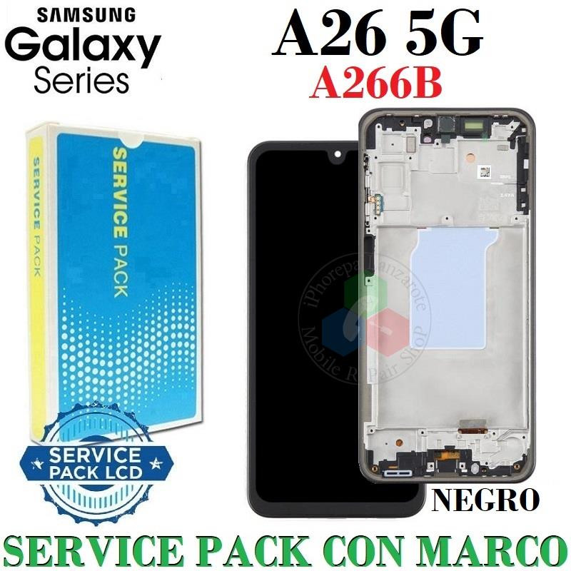 Samsung A26 5G 2025 A266B A266 - Pantalla service pack con marco - NEGRO