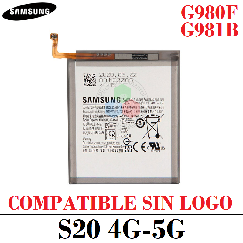 SAMSUNG S20 4G 2020 G980F / S20 5G 2020 G981B - BATERIA COMPATIBLE SIN LOGO