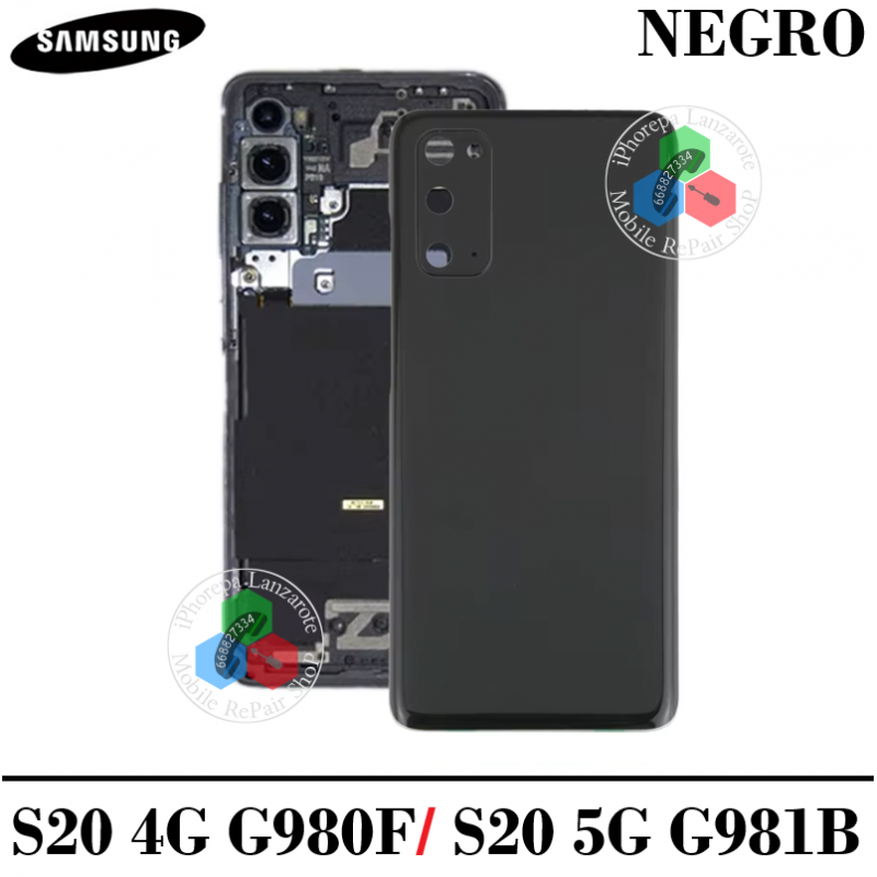 SAMSUNG S20 G980F / S20 5G G981B - TAPA TRASERA COMPATIBLE HQ CON LENTE - NEGRO
