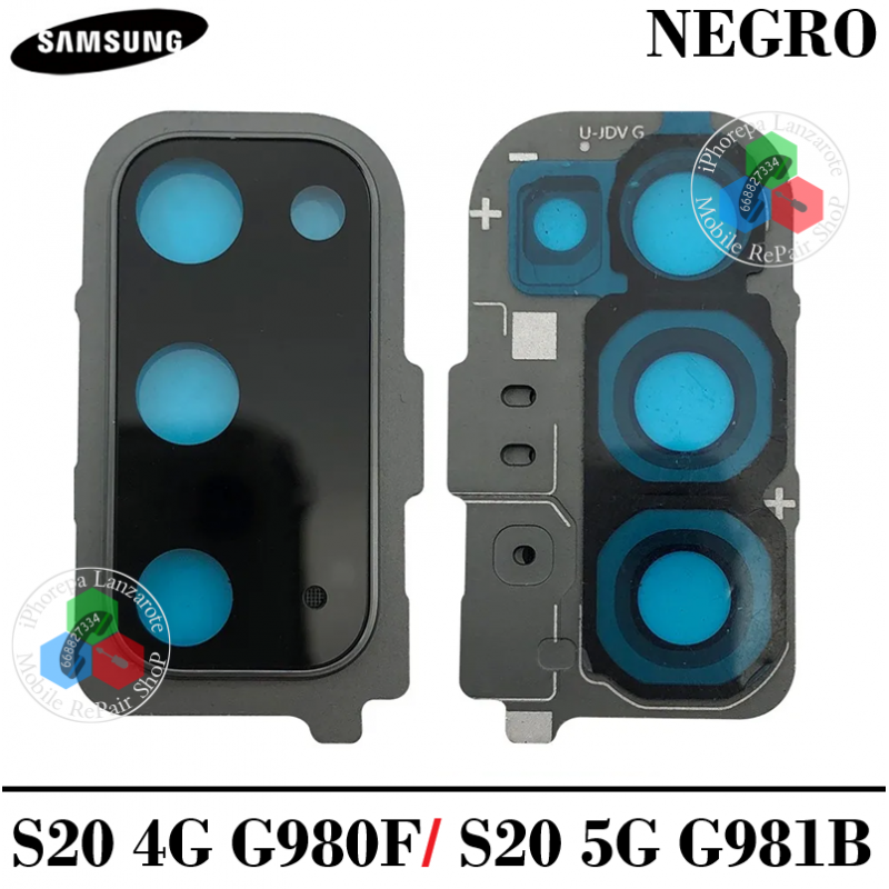 SAMSUNG S20 G980F / S20 5G G981B - CRISTAL LENTE DE CAMARA + EMBELLEDCEDOR - NEGRO
