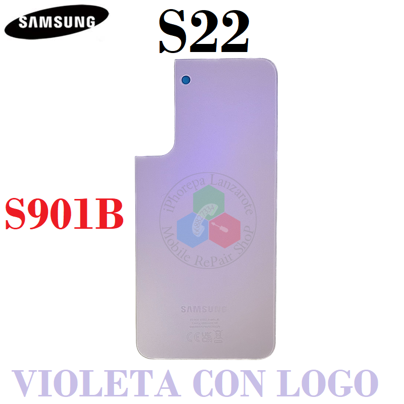 Samsung S22 5G 2022 S901B S901 - TAPA TRASERA de cristal CON LOGO - VIOLETA