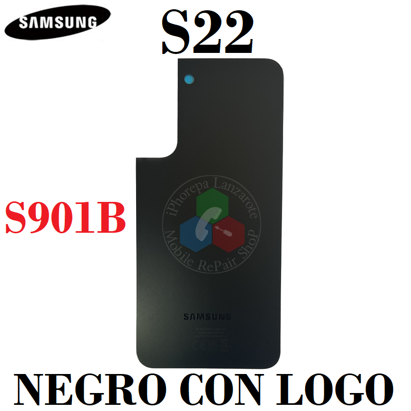 Samsung S22 5G 2022 S901B S901 - TAPA TRASERA de cristal CON LOGO - NEGRO
