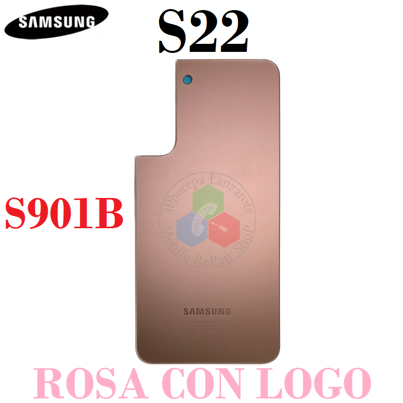 Samsung S22 5G 2022 S901B S901 - TAPA TRASERA de cristal CON LOGO - ROSA GOLD