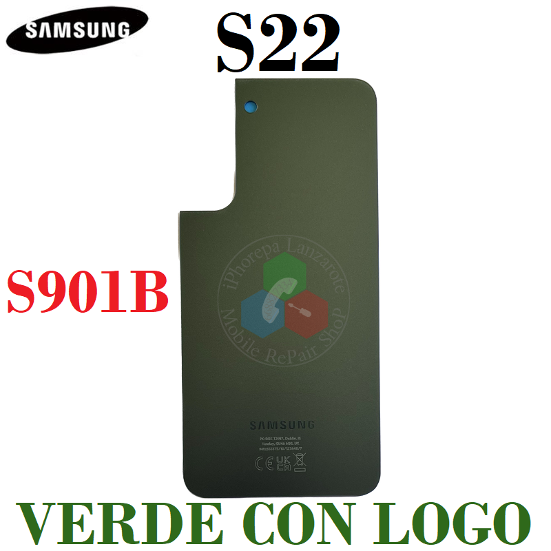 Samsung S22 5G 2022 S901B S901 - TAPA TRASERA de cristal CON LOGO - VERDE