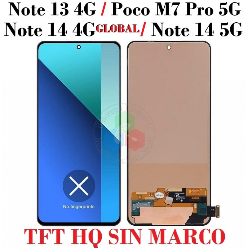 Xiaomi Redmi Note 13 4G  / Redmi note 14 4G ( version global ) / Redmi Note 14 5G / Poco M7 Pro 5G - PANTALLA calidad TFT hq SIN