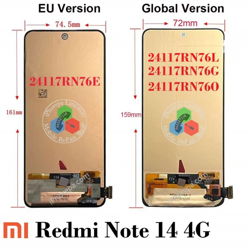 Xiaomi Redmi Note 13 4G  / Redmi note 14 4G ( version global ) / Redmi Note 14 5G / Poco M7 Pro 5G - PANTALLA calidad TFT hq SIN