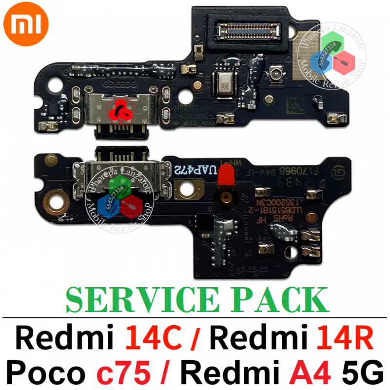 Xiaomi Redmi 14C 2411DRN47C/ 2409BRN2CA / Redmi 14r / Poco c75 / Redmi A4 5G - Placa de carga + microfono - ORIGINAL SERVICE PAC