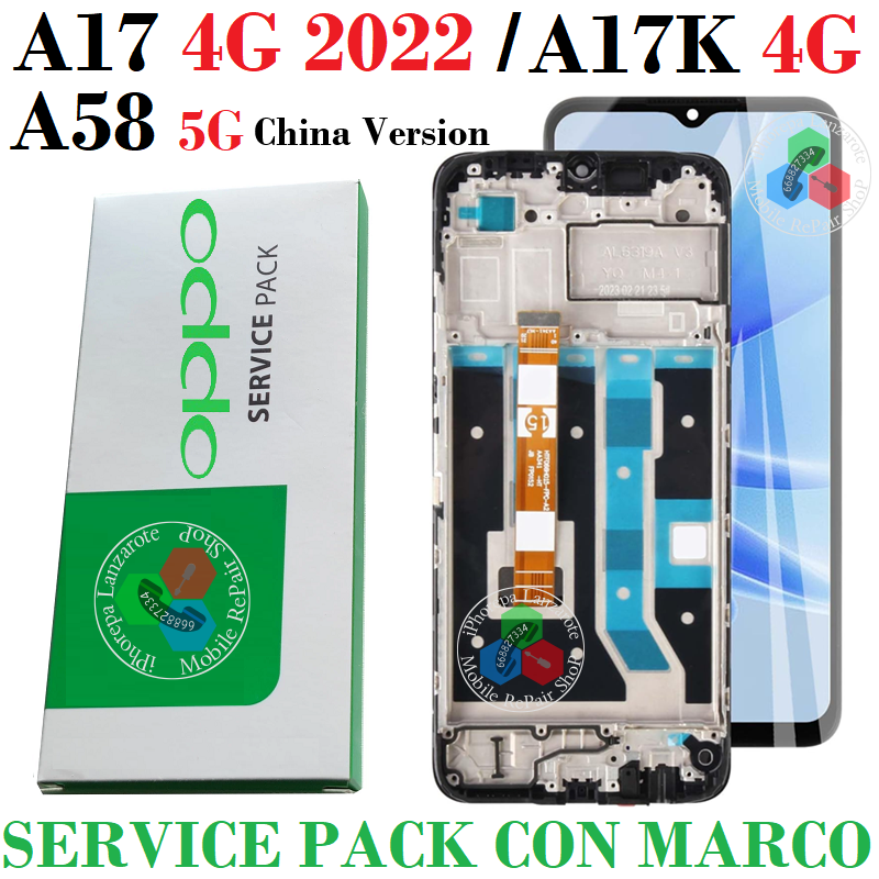Oppo A17 4G 2022 CPH2477 / A17K CPH2471 / Oppo A58 5G (Version. China) - pantalla service pack con marco