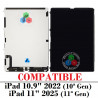 iPad 10.9" 2022 (10ª Gen) A2696, A2757, A2777 / iPad 11" 2025 (11ª Gen) A3355, A3356, A3354 - PANTALLA LCD DISPLAY COMPATIBLE