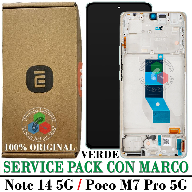 Xiaomi Redmi Note 14 5G 24094RAD4G / Poco M7 Pro 5G 2025 2409FPCC4G / 2409FPCC4I - PANTALLA service pack con  MARCO VERDE