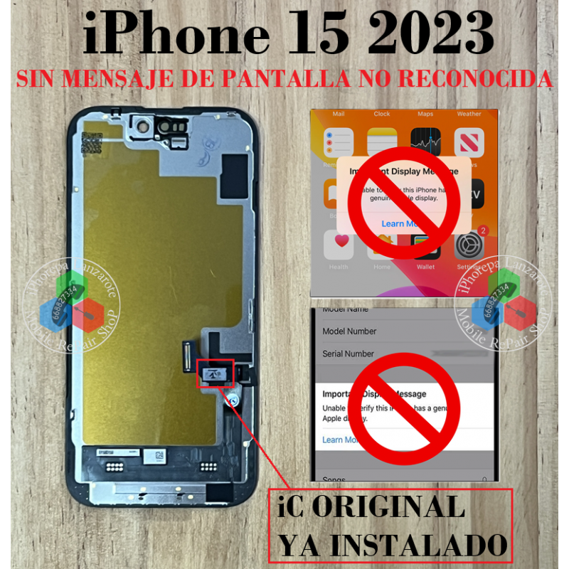 iPhone 15 2023 (A3090) - PANTALLA CALIDAD SOFT OLED HQ ( INCLUYE EL TRANSPLANTE DEL IC ORIGINAL )