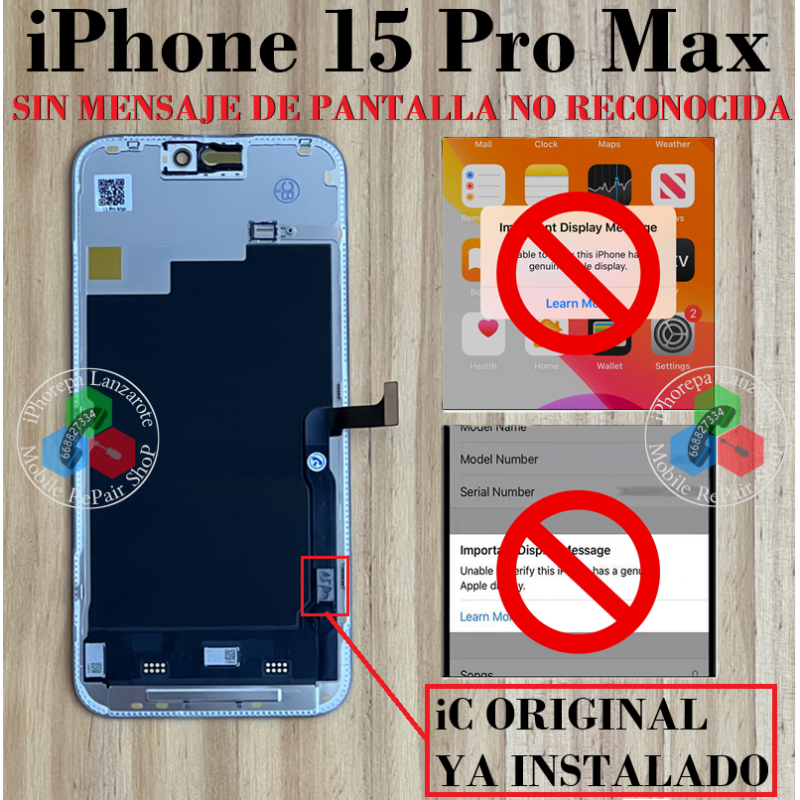 iPhone 15 Pro Max 2023 "A3106" - PANTALLA soft oled HQ ( INCLUYE EL TRANSPLANTE DEL IC ORIGINAL )