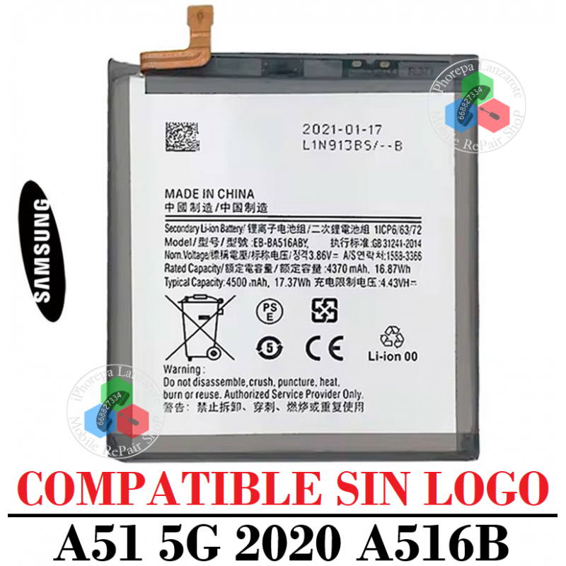 SAMSUNG A51 5G 2020 A516B A516 - BATERIA COMPATIBLE SIN LOGO