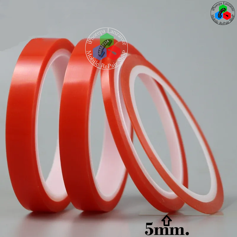 Cinta 3M de Doble Cara Adhesiva Roja de 5mm - 50m de Longitud