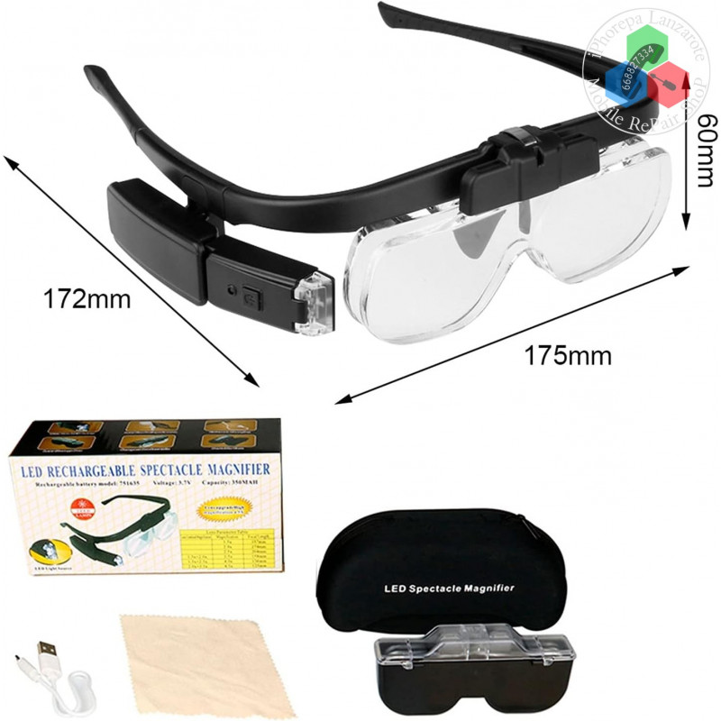 GAFAS LUPA CON LED RECARGABLE USB
