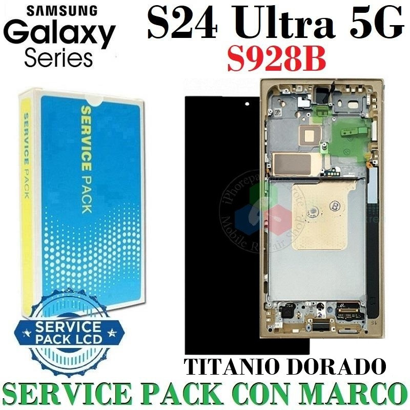 Samsung S24 Ultra 5G 2024 S928B S928 - Pantalla Service Pack con marco titanio dorado