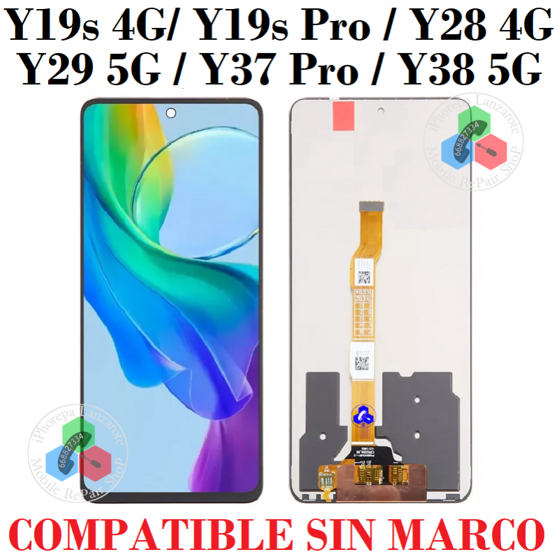 Vivo Y19s 4G 2024 V2419 / Y19s Pro / Y28 4G 2024 V2352 / Y29 5G / Y37 Pro / Y38 5G V2343 - PANTALLA COMPATIBLE SIN MARCO