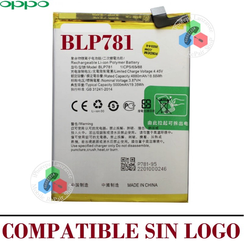 Oppo A52 2020 CPH2061 / A72 2020 CPH2067 / A92 2020 CPH2059  ( BLP781 ) - BATERIA COMPATIBLE SIN LOGO