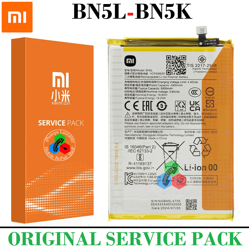 Xiaomi Redmi 12C 4G 2023 22120RN86G - 22126RN91Y / Poco C55 RMX3710 - BN5L - BN5K - BATERIA ORIGINAL SERVICE PACK