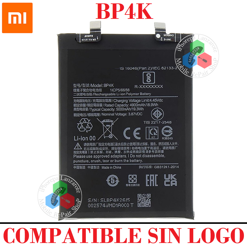 Xiaomi Redmi Note 12 Pro 4G / Note 12 Pro 5G  / Poco X5 Pro 5G / Poco F5 5G - BP4K - Bateria compatible sin logo