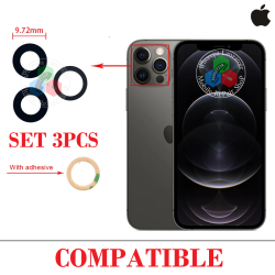iPhone 12 PRO 2020 A2407 -  CRISTAL LENTE DE CAMARA TRASERA - SET 3 PIEZAS - COMPATIBLE