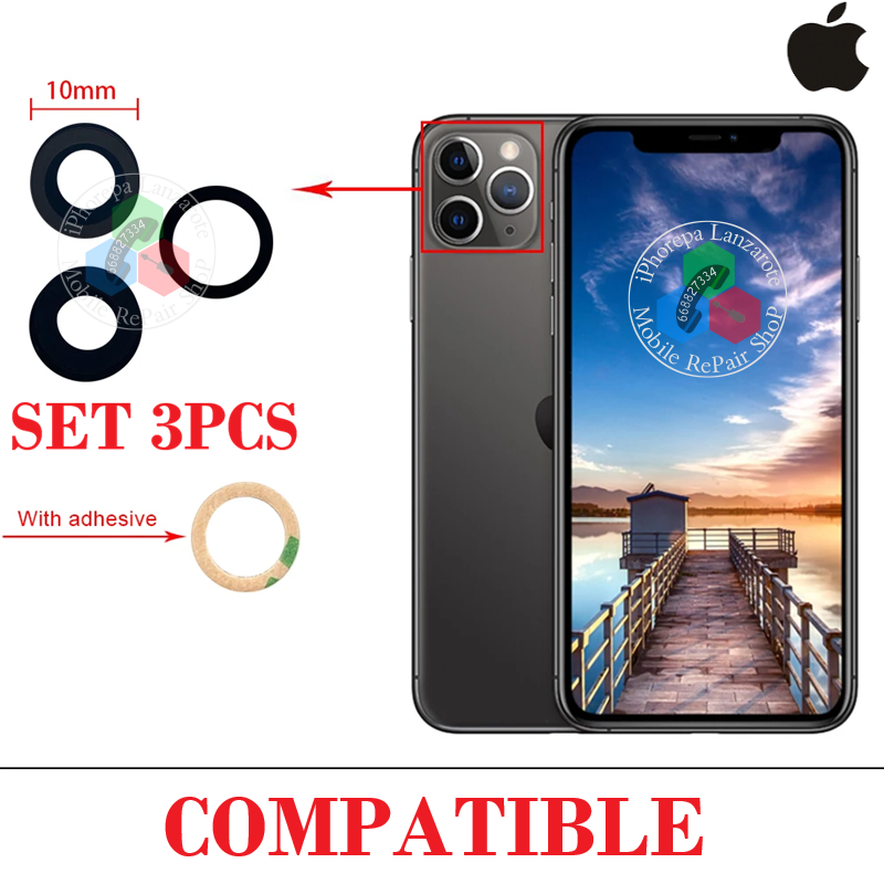 iPhone 11 Pro 2019 A2215 / iPhone 11 Pro Max 2019 A2218 - CRISTAL lente de CAMARA TRASERA - SET 3 PIEZAS - COMPATIBLE