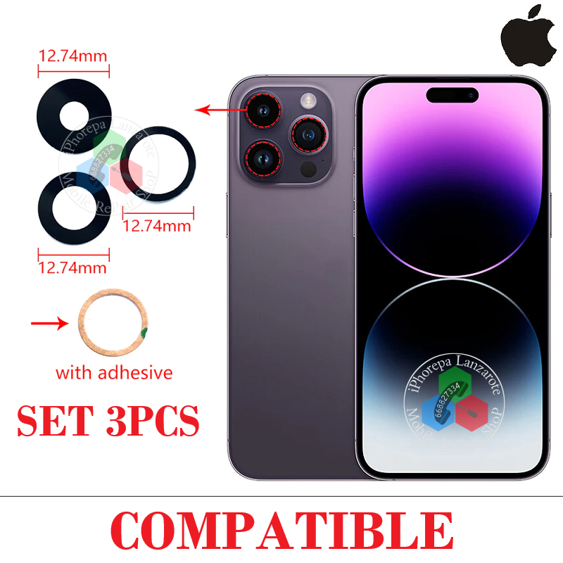 iPhone 14 Pro 2022 A2890 / iPhone 14 Pro Max 5G 2022 A2894 ( set 3pcs ) - cristal LENTE de camara - COMPATIBLE
