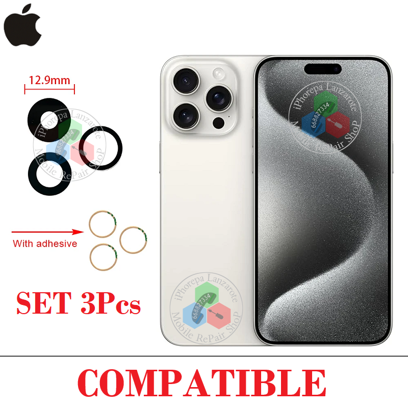 iPhone 15 Pro 2023 A3102 / iPhone 15 Pro Max 2023 A3106  ( set 3pcs ) - lente cristal de camara - COMPATIBLE
