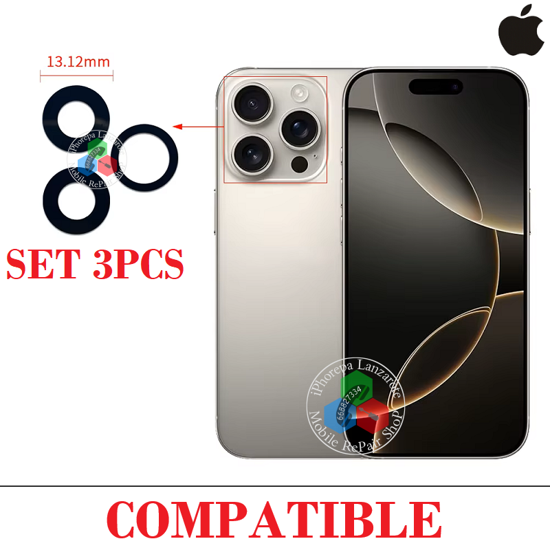 iPhone 16 Pro 5G 2024 A3293 / iPhone 16 Pro Max 5G 2024 A3296 - lente cristal de camara set 3pcs - compatible