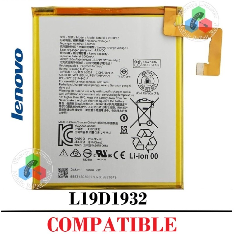Lenovo Tab M10 Plus TB-X306F / TB-X606F / M10 3Gen TB328FU ( L19D1P32 ) - BATERIA COMPATIBLE