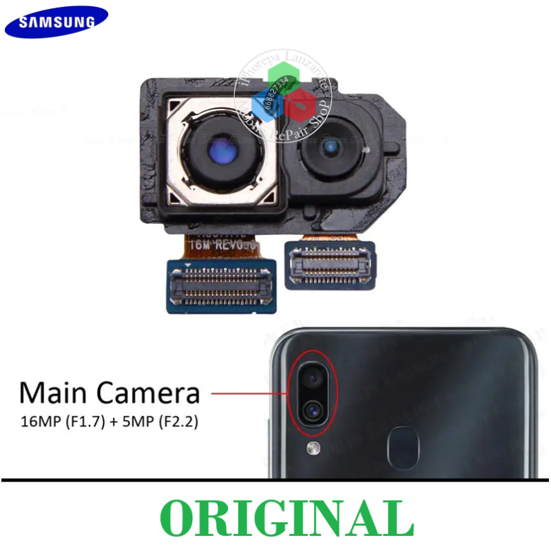 Samsung A30 2019 A305F / A40 2019 A405F 16MPX+5MPX - Camara principal trasera SET 2PCS - ORIGINAL
