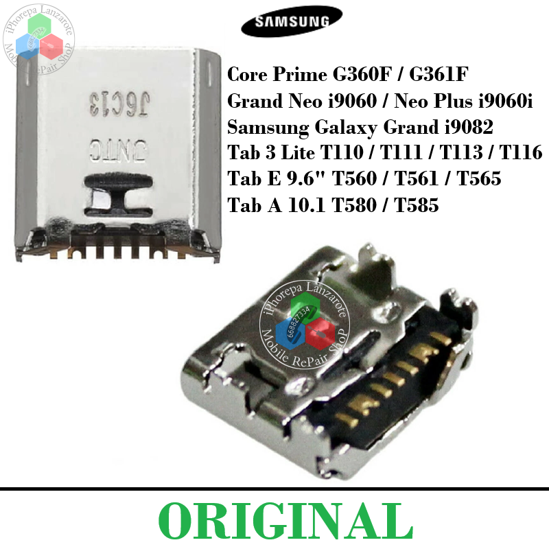 SAMSUNG Tab A, T280, T285, T580, T585, Tab E, T560, T561, Tab 3 Lite, T111 - CONECTOR PUERTO DE CARGA ORIGINAL
