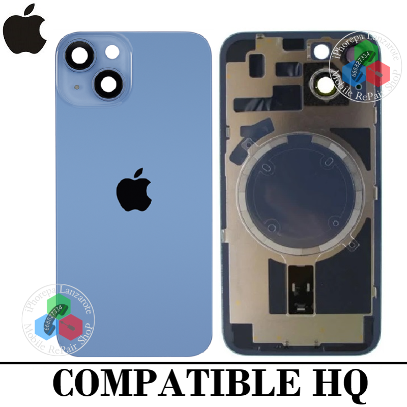 iPhone 14 Plus 2022 A2886 - TAPA DE CRISTAL + MARCO + LENTE DE CAMARA +  MAGNETICO + LOGO - AZUL