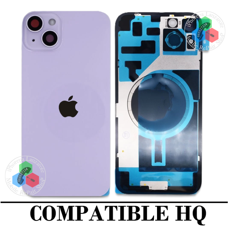 iPhone 14 5G 2022 A2882 - TAPA DE CRISTAL + MARCO + LENTE DE CAMARA + IMAN + LOGO - VIOLETA