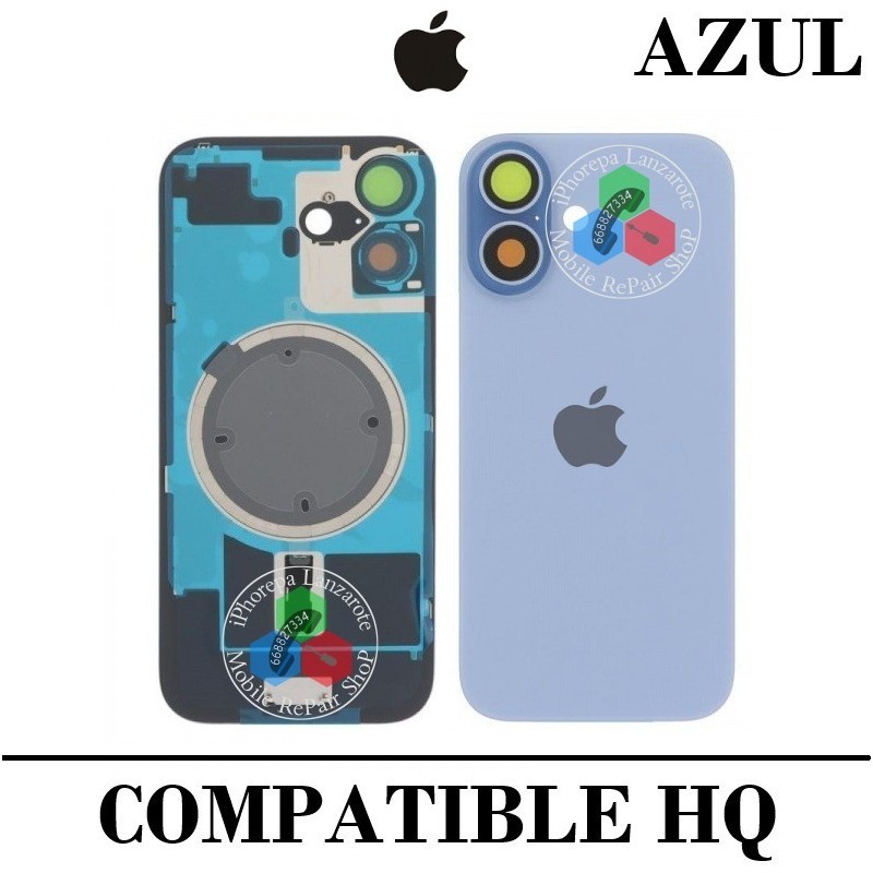 iPhone 17 5G 2025 A3520 - TAPA DE CRISTAL + MARCO + LENTE DE CAMARA + IMAN + LOGO - AZUL