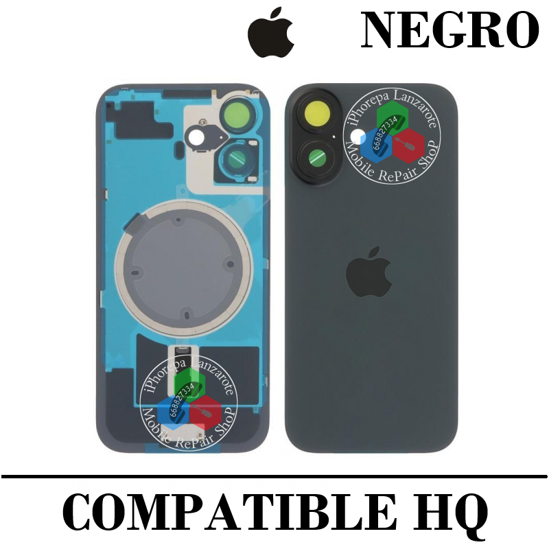 iPhone 17 5G 2025 A3520 - TAPA DE CRISTAL + MARCO + LENTE DE CAMARA + IMAN + LOGO - NEGRO