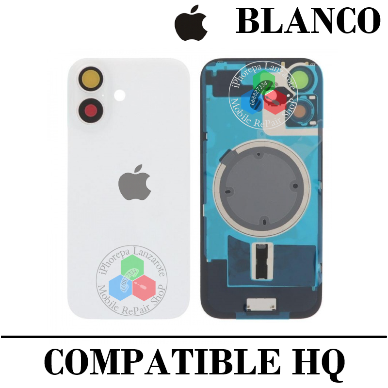 iPhone 17 5G 2025 A3520 - TAPA DE CRISTAL + MARCO + LENTE DE CAMARA + IMAN + LOGO - BLANCO