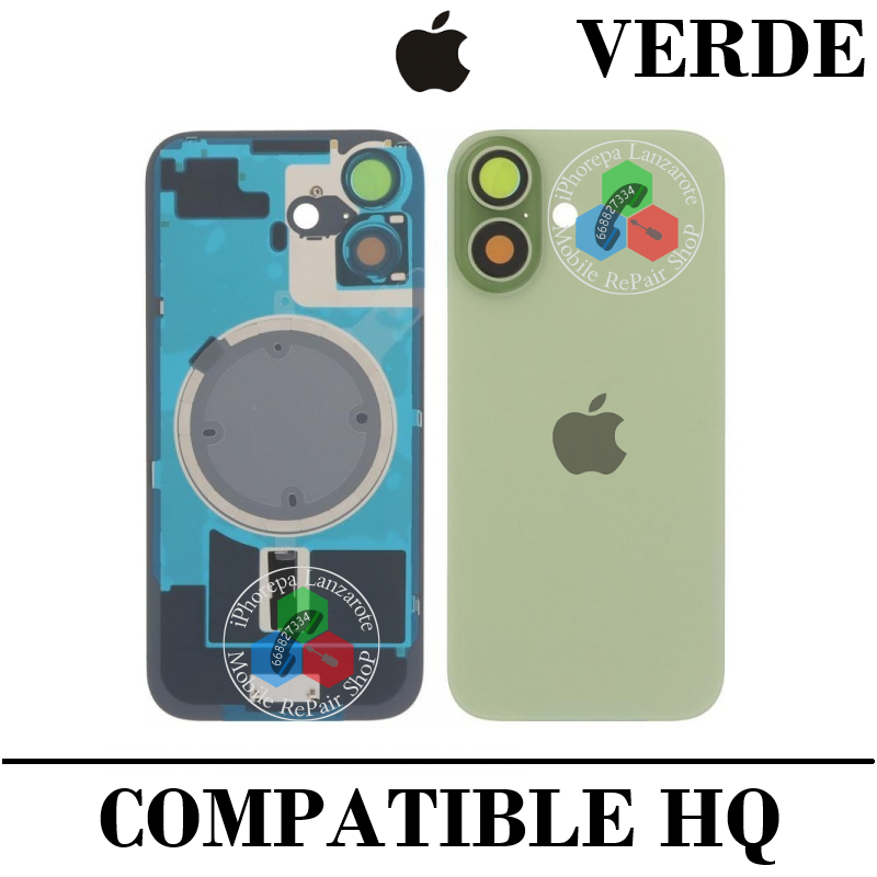 iPhone 17 5G 2025 A3520 - TAPA DE CRISTAL + MARCO + LENTE DE CAMARA + IMAN + LOGO - VERDE
