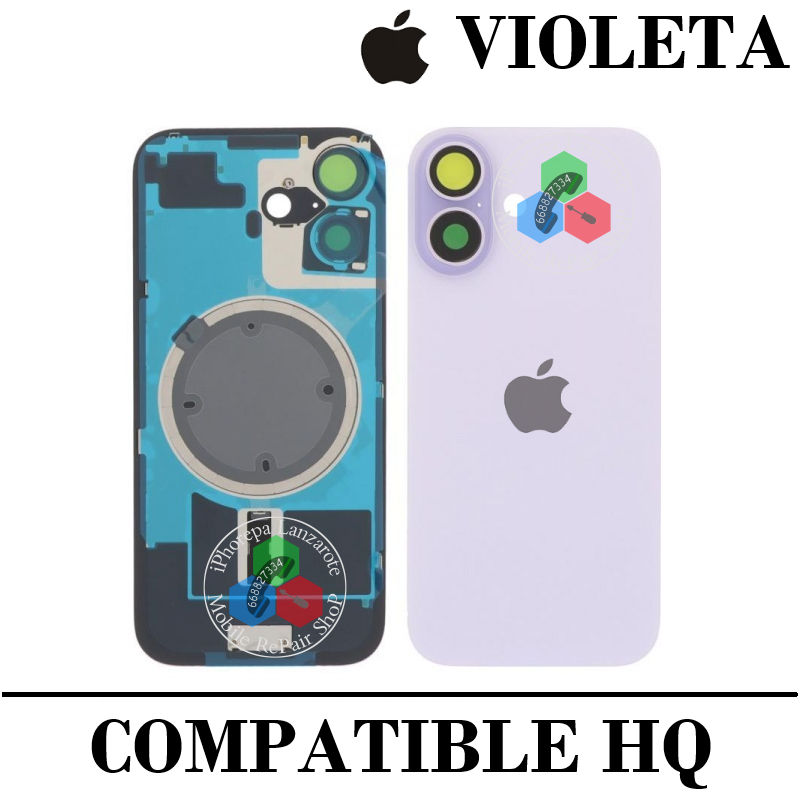 iPhone 17 5G 2025 A3520 - TAPA DE CRISTAL + MARCO + LENTE DE CAMARA + IMAN + LOGO - VIOLETA