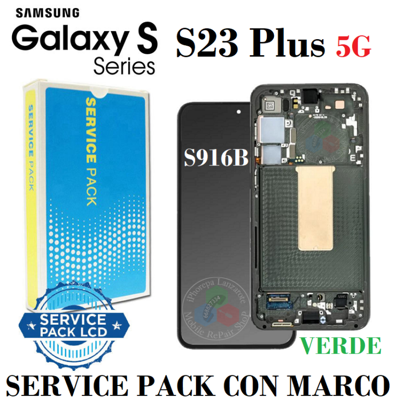 Samsung S23 Plus 5G 2023 S916B S916 - Pantalla Service Pack con marco verde oscuro