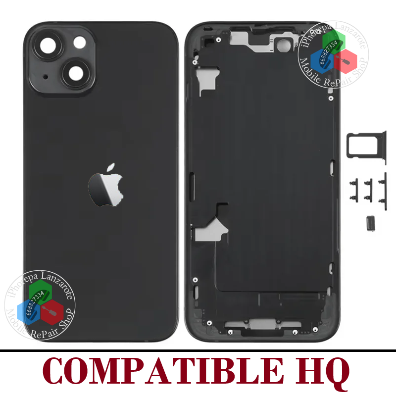 iPhone 14 5G 2022 A2882 - CARCASA CHASIS MARCO INTERMEDIO + TAPA TRASERA CON LENTE + LOGO - NEGRO