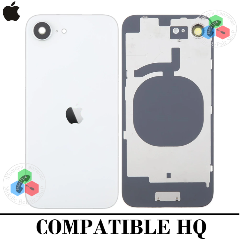 iPhone 16e 5G 2025 A3409 - TAPA DE CRISTAL + MARCO + LENTE DE CAMARA + LOGO - BLANCO