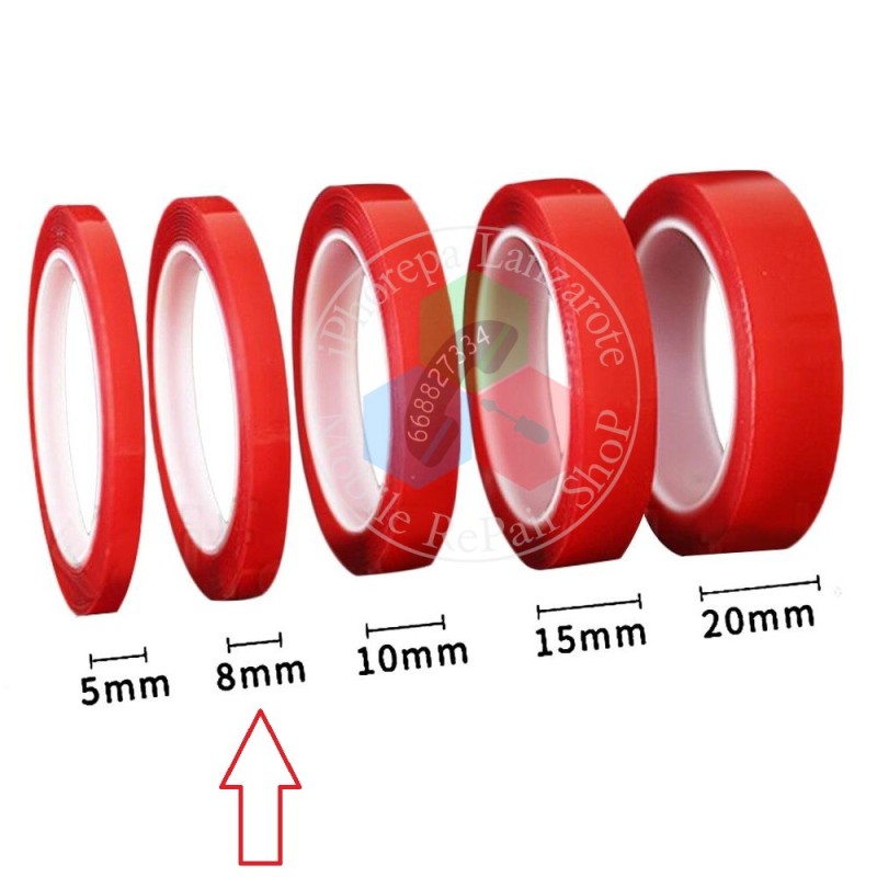 Cinta 3M de Doble Cara Adhesiva Roja de 8mm