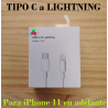 CABLE iPhone 11 / 12 / 12 PRO / 12 PRO MAX - TIPO C a LIGHTNING - CALIDAD ORIGINAL CERT