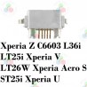 Sony Z C6602-C6603 L36h, L36i , LT25i Xperia V, LT26W Xperia acro S, ST25i Xperia U-PUERTO DE CARGA
